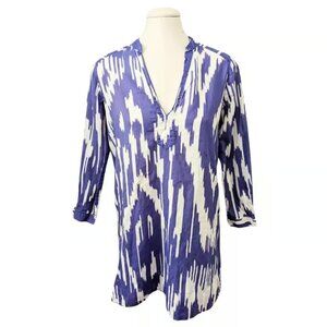 J.Crew 100% Cotton Purple Ikat Kaftan Tunic Top Swim Cover-Up 3/4 Sleeve XS